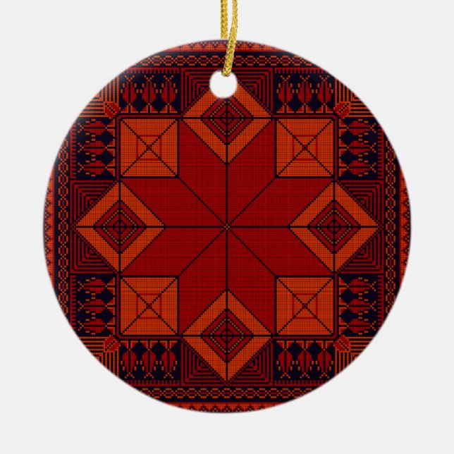 Traditional Palestine Embroidery tatreez Pattern Ceramic Tree Decoration (Front)