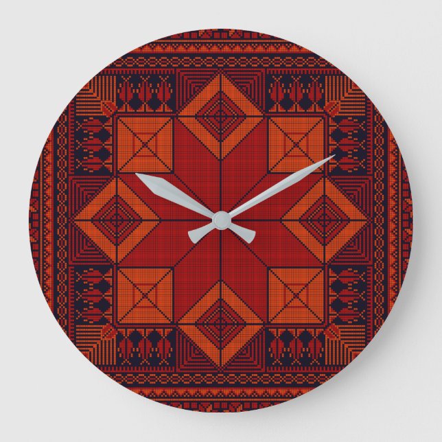 traditional Palestine Embroidery tatreez Pattern  Large Clock (Front)