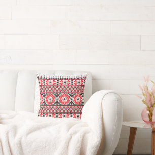 Traditional Palestinian Embroidery Art Pattern Red Cushion