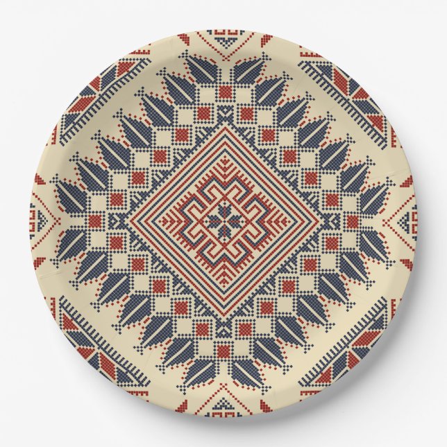 Traditional Palestinian embroidery Paper Plate (Front)
