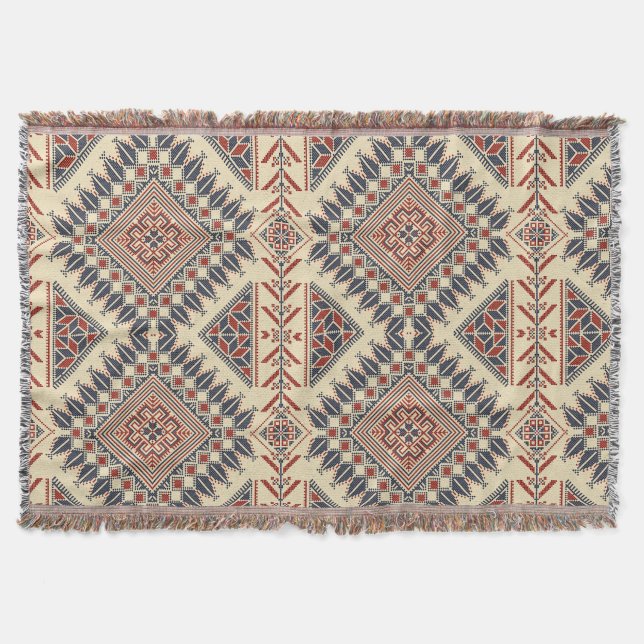 Traditional Palestinian embroidery Throw Blanket (Front)