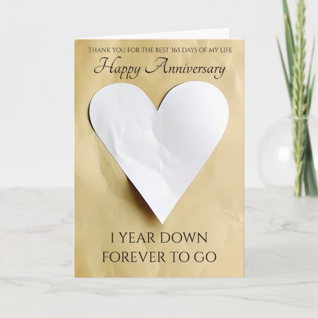 Traditional Paper 1st Anniversary Heart Card (Front)