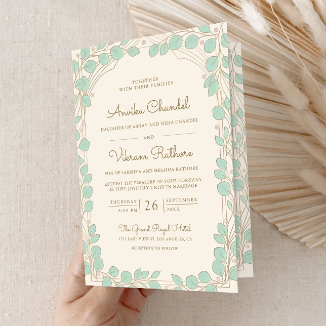 Traditional Pastel Elephant Baraat Indian Wedding Invitation (Outside)