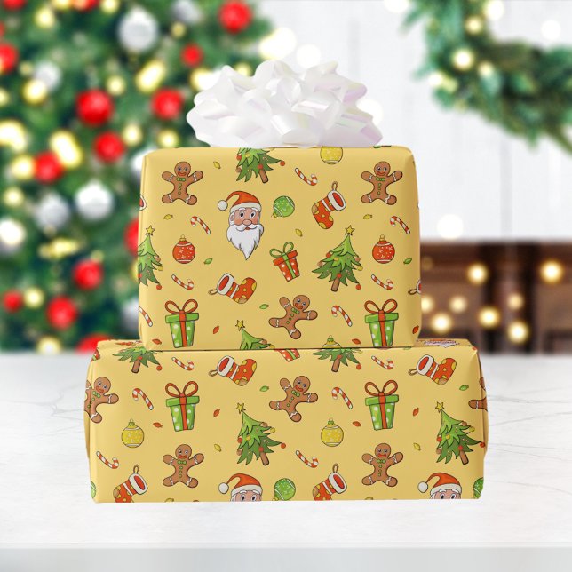 Traditional Pattern Christmas | Yellow Wrapping Paper (Creator Uploaded)