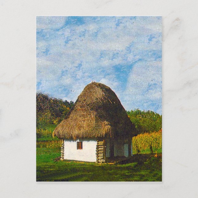 Traditional peasant thatched cottage postcard (Front)