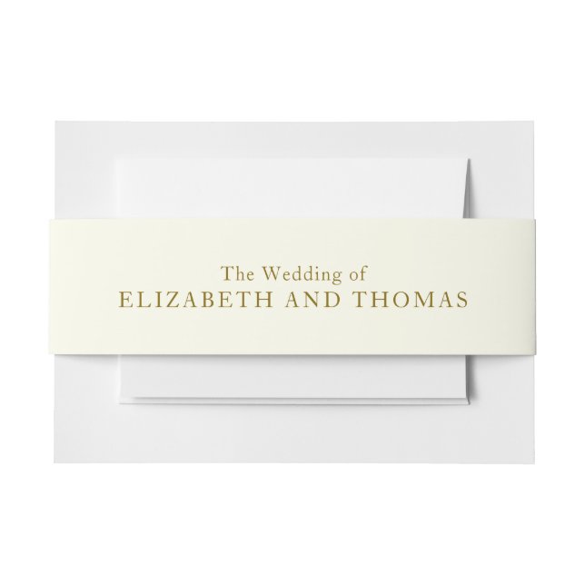 Traditional  personalise gold and ivory wedding invitation belly band (Front Example)