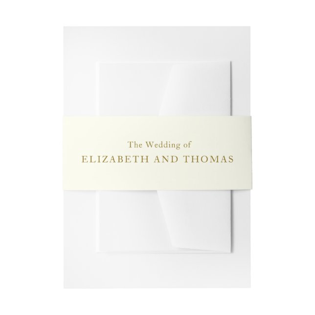 Traditional  personalise gold and ivory wedding invitation belly band (Front Example)