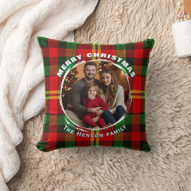 Traditional Personalized Family Photo Plaid  Cushion (Blanket)