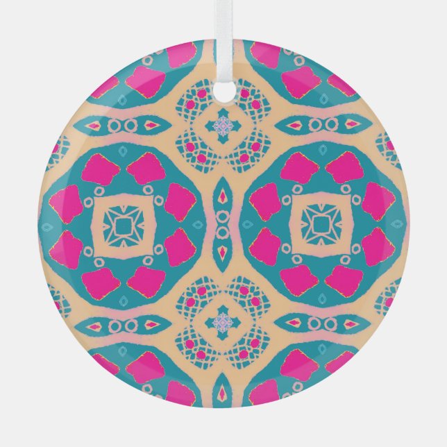 Traditional, Peruvian patchwork, tile pattern Glass Tree Decoration (Front)