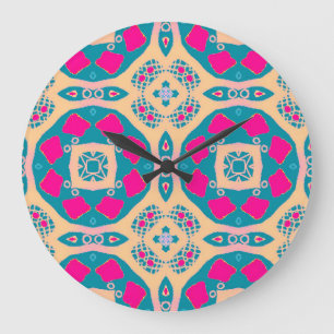 Traditional, Peruvian patchwork, tile pattern Large Clock