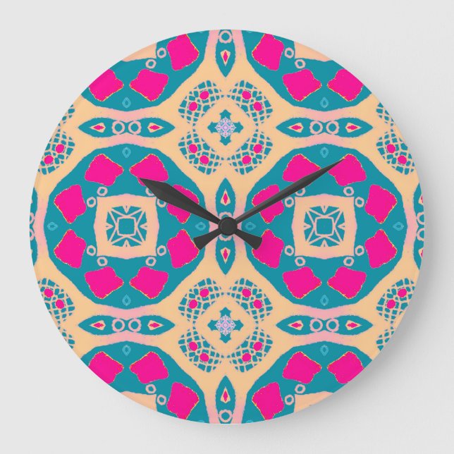 Traditional, Peruvian patchwork, tile pattern Large Clock (Front)
