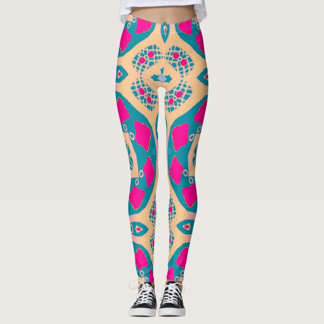 Traditional, Peruvian patchwork, tile pattern Leggings (Front)