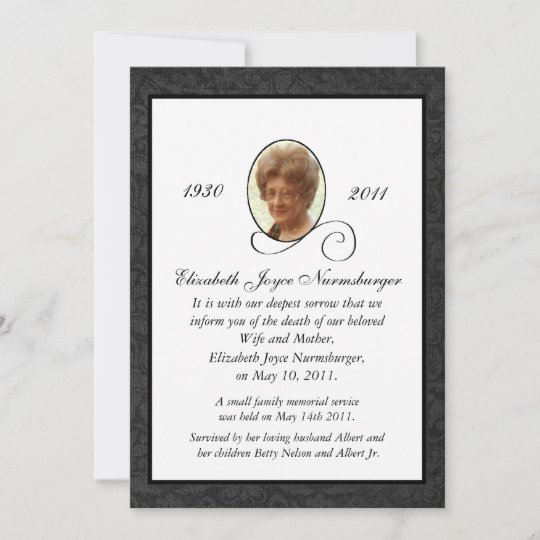 Traditional Photo Death Announcement Card Zazzle.co.uk