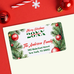 Traditional Pine Garland Red Ornament Holiday Label