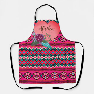 Traditional pink a teal Zulu Folk Pattern Apron