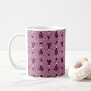 Traditional Pink Christmas Trees & Reindeer  Coffee Mug