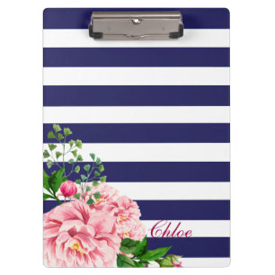 Traditional Pink Roses & Rosebuds Floral Name Clipboard