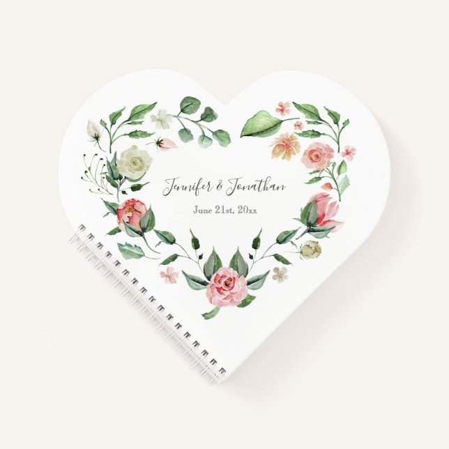 Traditional Pink Roses with Names Wedding Notebook (Front)