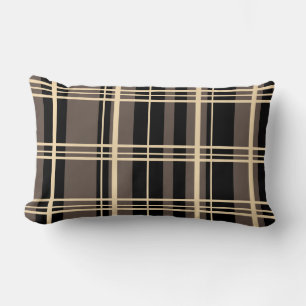 Traditional Plaid Black, Butter Cream, Dark Brown Lumbar Cushion