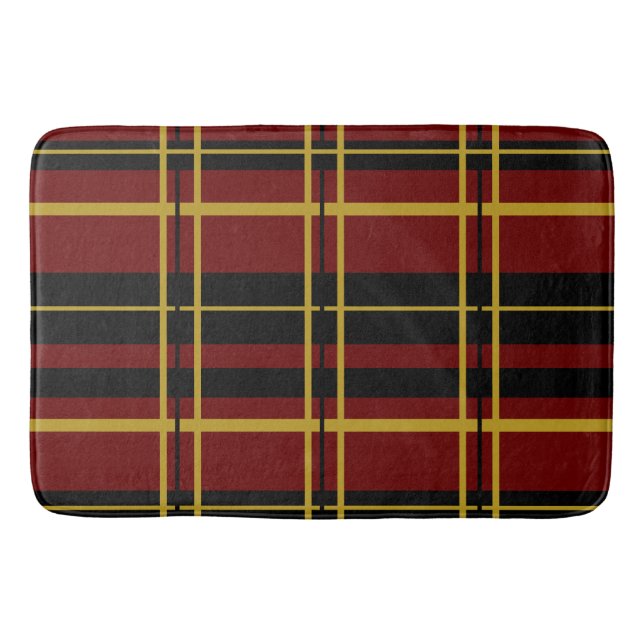 Traditional Plaid Black, Butter Cream, Dark Red  Bath Mat (Front)