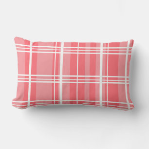 Traditional Plaid Coral & Bubblegum with White    Lumbar Cushion