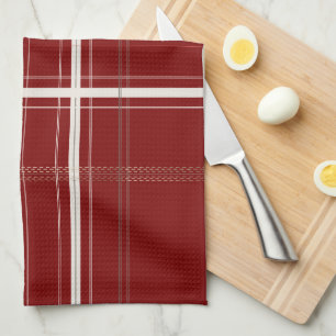 Traditional Plaid Cosy Cabin Burgundy Christmas Tea Towel