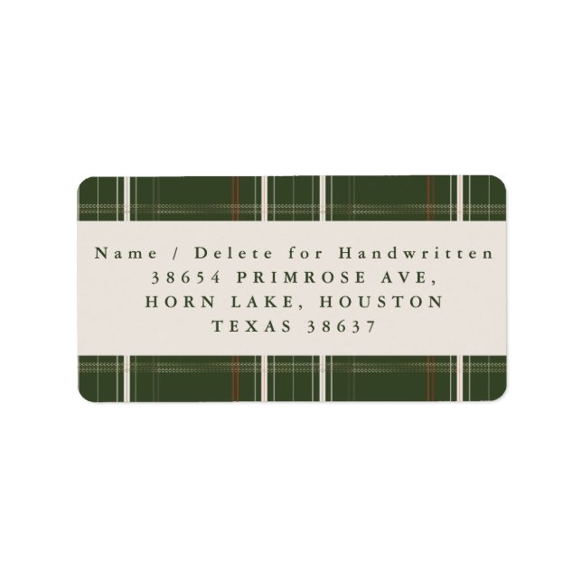 Traditional Plaid Cosy Cabin Deep Green Address Label (Front)