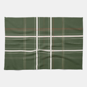 Traditional Plaid Cozy Cabin Olive Green Christmas Tea Towel
