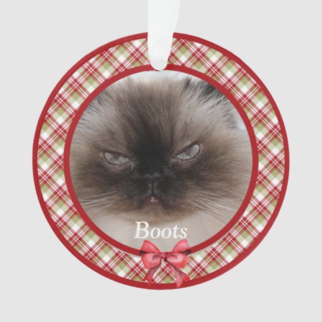  Traditional Plaid Pet Photo Merry Christmas Ornament (Front)