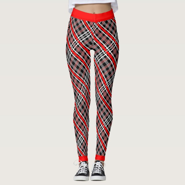 Traditional Plaid - Red White Black Leggings (Front)
