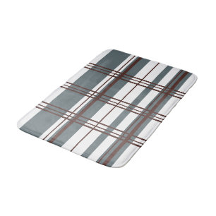 Traditional Plaid Smoke Grey, Deep Burgandy, White Bath Mat