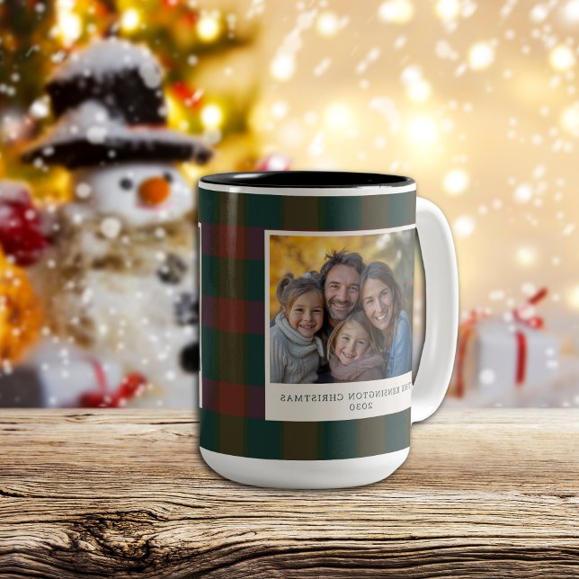 Traditional Plaid/Tartan Two-Tone Coffee Mug (Traditional plaid/tartan Christmas mug.)