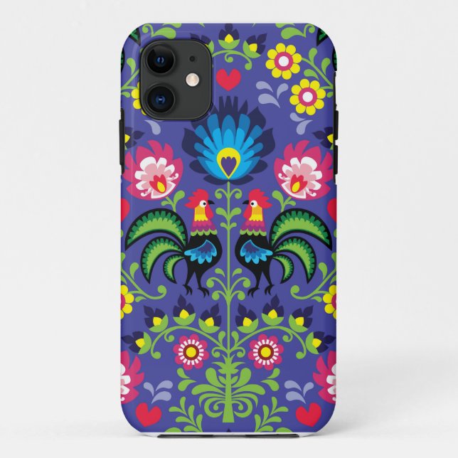 Traditional Polish floral embroidery with roosters Case-Mate iPhone Case (Back)