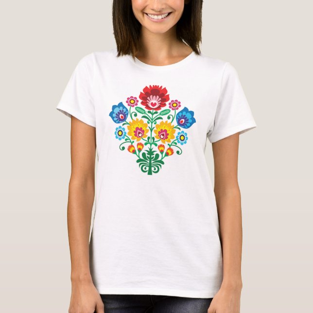 Traditional Polish floral folk embroidery pattern T-Shirt (Front)
