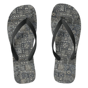 Traditional Polynesian Tapa Cloth Pattern Flip Flops
