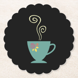 Traditional porcelain tea cup steaming paper coaster