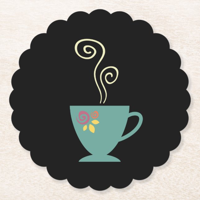Traditional porcelain tea cup steaming paper coaster (Front)