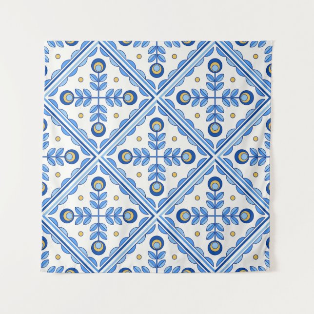 Traditional Portugal Lisbon azulejo ceramic tiles. Tapestry (Front)