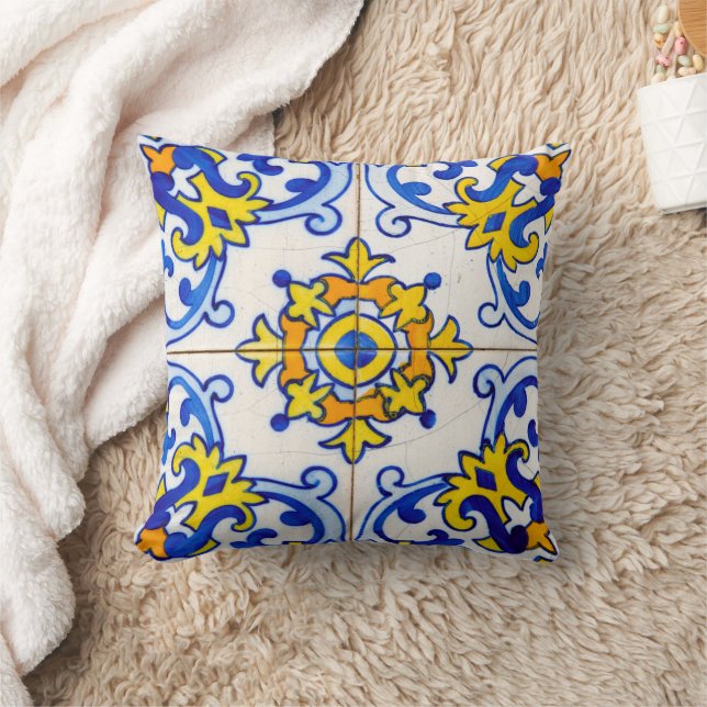 Traditional Portuguese Azulejo tile Cushion (Blanket)