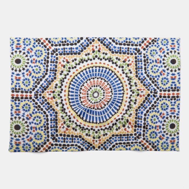 Traditional Portuguese Azulejo Tile Pattern Tea Towel (Horizontal)