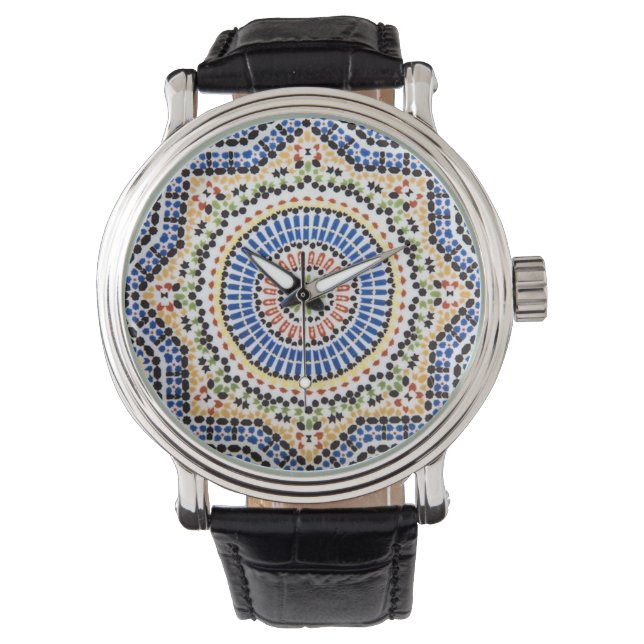 Traditional Portuguese Azulejo Tile Pattern Watch (Front)