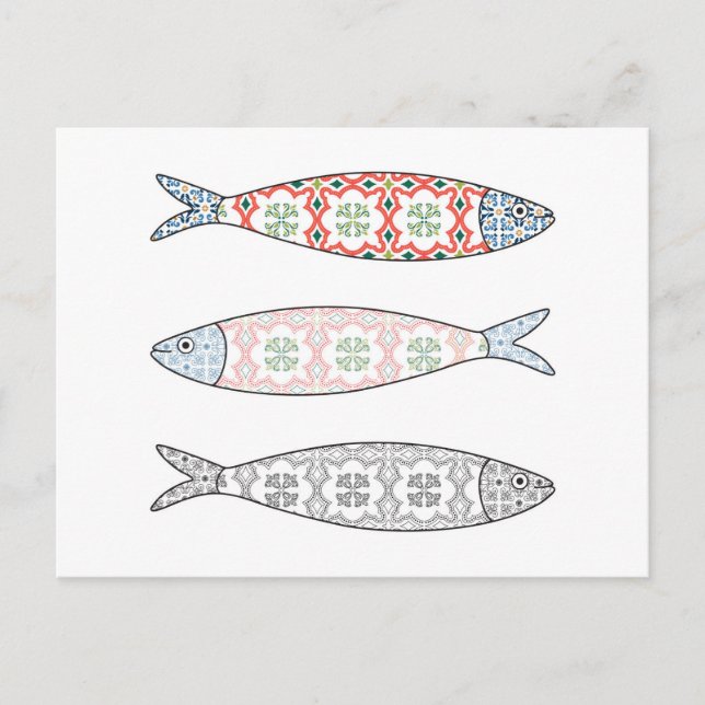 Traditional Portuguese icon. Coloured sardines Postcard (Front)