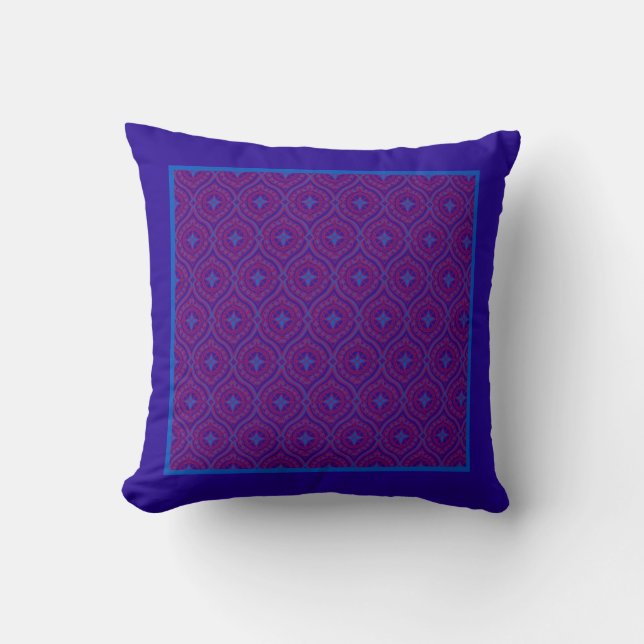 Traditional Purple and Bright Blue Ogee Pattern Cushion (Front)