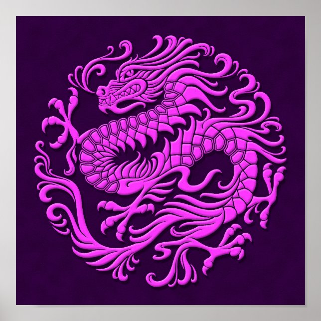 Traditional Purple Chinese Dragon Circle Poster (Front)