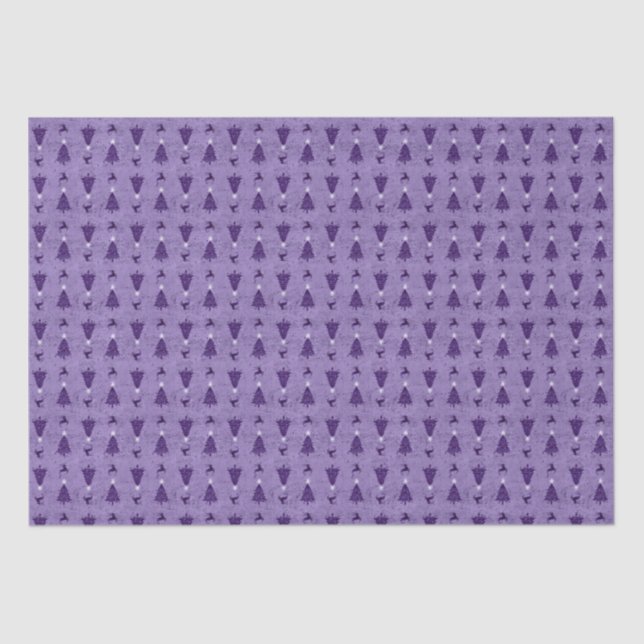 Traditional Purple Christmas Trees & Reindeer Tissue Paper (Front)