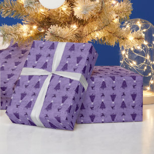 Traditional Purple Christmas Trees & Reindeer Wrapping Paper
