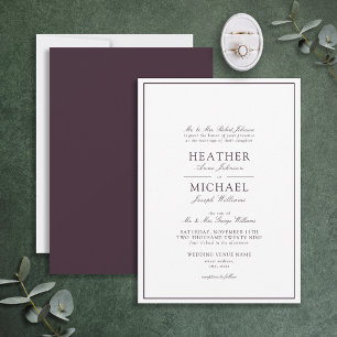 Traditional Purple Classic Script Wedding Invitation
