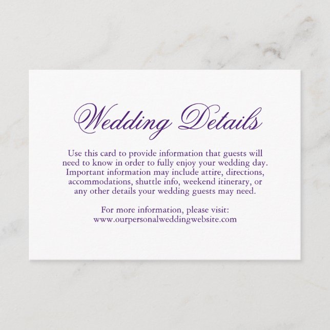 Traditional Purple Formal Elegant Wedding Enclosure Card (Front)