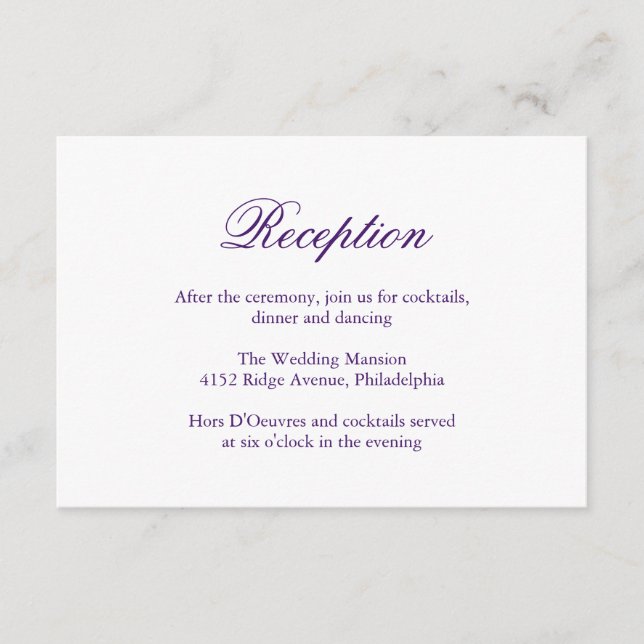 Traditional Purple Formal Elegant Wedding Enclosure Card (Front)