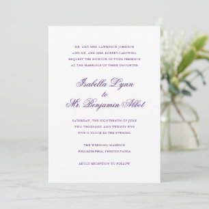 Traditional Purple Formal Elegant Wedding Invitation